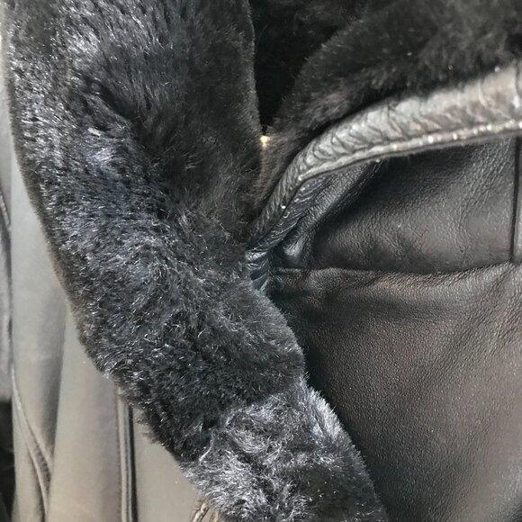 Wilsons Black Fur-lined Leather jacket with hood, M - Picture 5 of 8